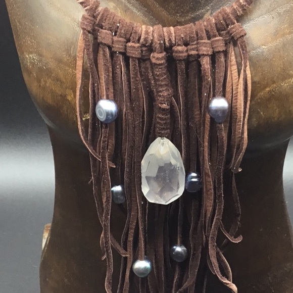 Leather Wrapped Neck Wire Tassel Drop